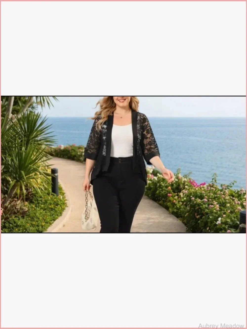 Plus Size 3/4 Sleeve Open Front Lace Shrug Cardigan